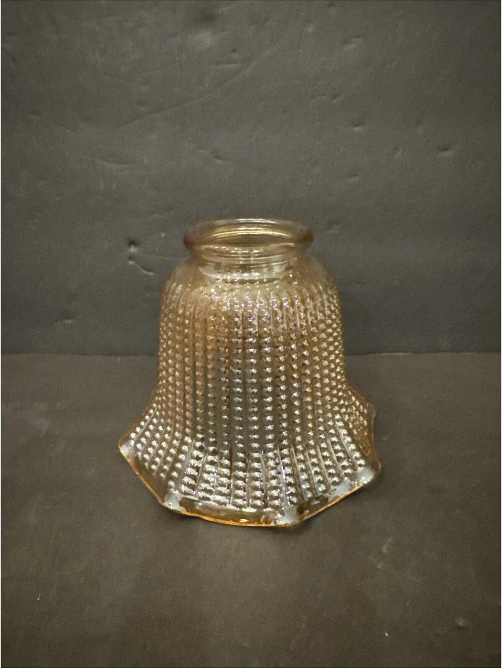 Vintage Amber Hobnail Iridescent Glass Lamp Shade Ruffled Fluted 2” Fitter